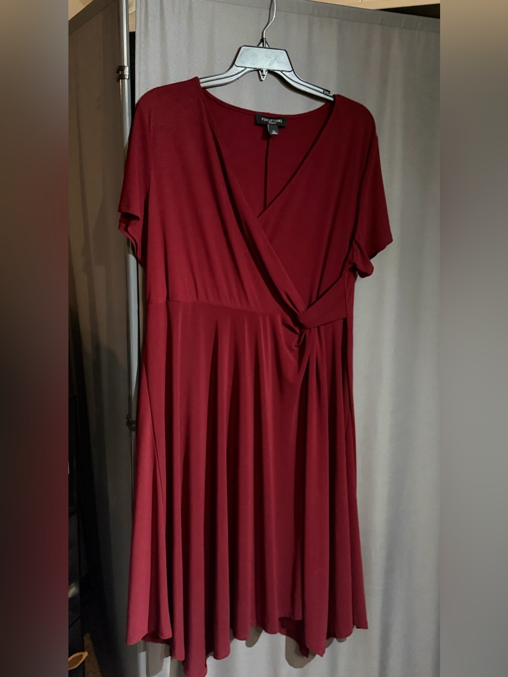 Perceptions Burgundy Wrap-Front Midi Dress